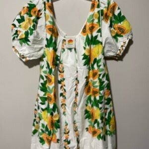 FARM Rio White Dress with Green and Orange Floral Design